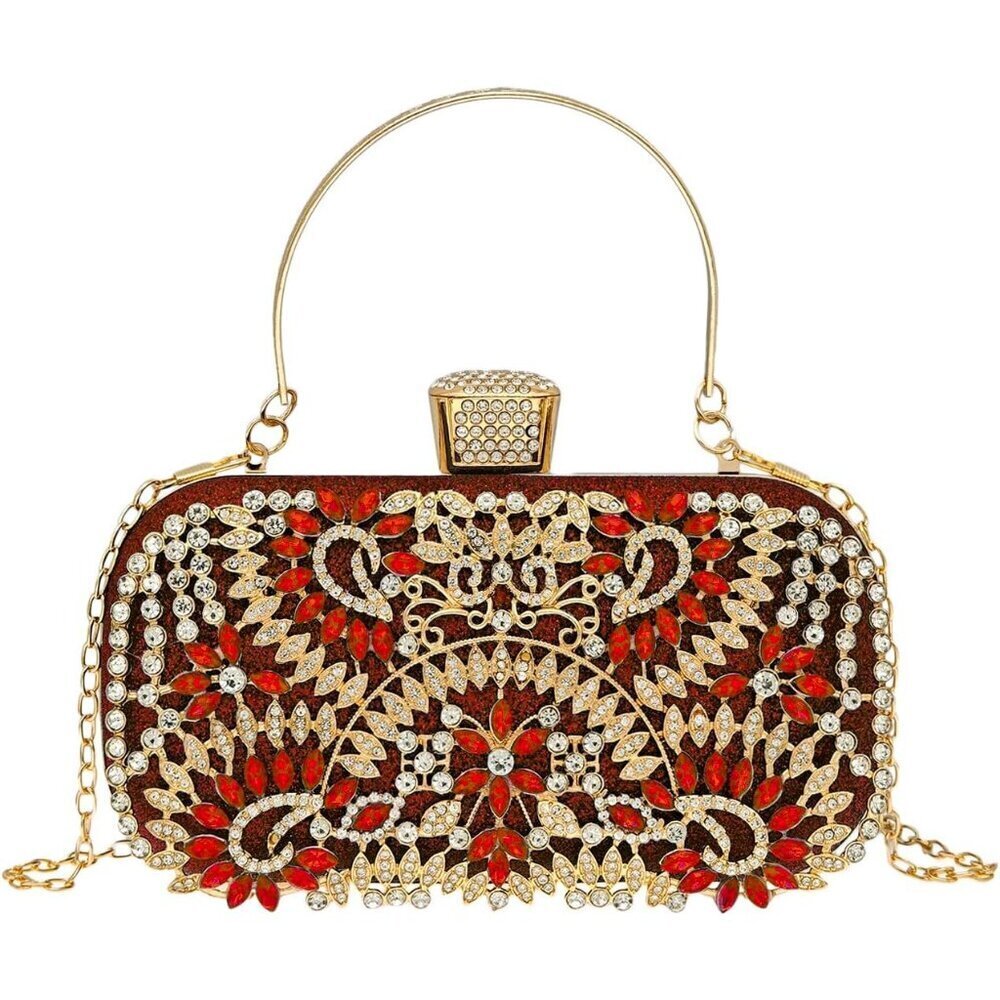Women's Glitter Rhinestone Clutch Bag Evening Bridal Crossbody with Chain